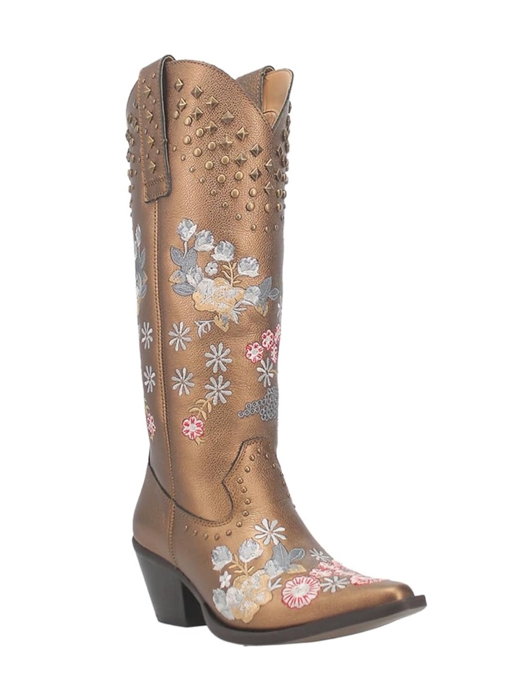 Dingo Bronze Studded Floral Embroidered Western Cowboy Boot 7.5